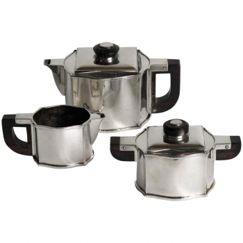 Fa. Wolfers Frères, driedelig Art Deco theeservies, Zilver 835 - Philippe Wolfers Frères