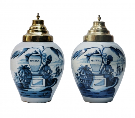 A Pair of Tobacco-jars in Blue Delft