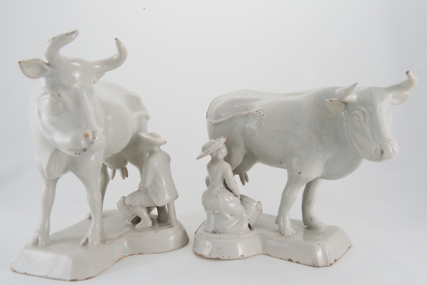 A Pair of White Delft Cows