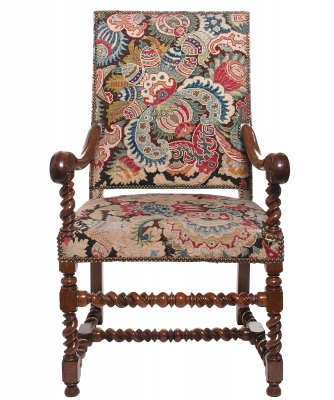 A Good Walnut Needlepoint Louis XIV Arm Chair