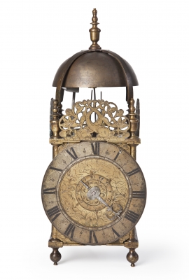 An early English brass engraved Italian striking lantern clock, by John Pleydell, circa 1675