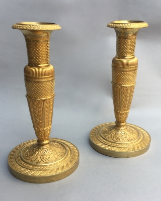 Pair small Empire candlesticks