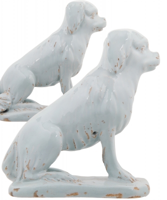 Een Paar Zittende Honden in Wit Delfts Aardewerk