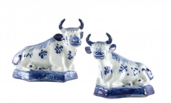 A Pair of Blue and White Dutch Delft Cows