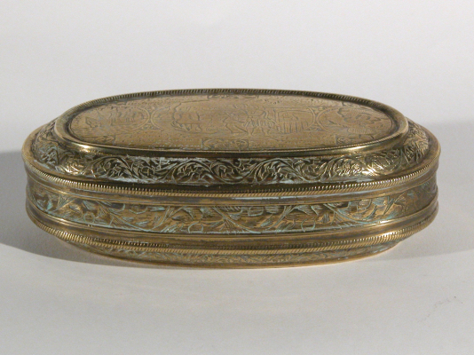 Antique Dutch 18th Century Engraved Brass Oval Tobacco Box Hart 1870