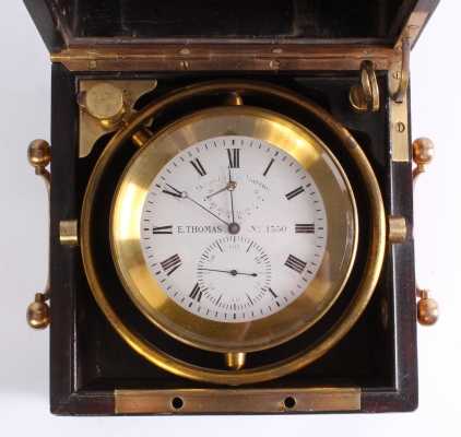 Een fraaie Franse mahoniehouten 2-daagse chronometer, door E. Thomas, omstreeks 1870