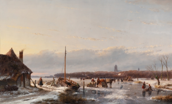Skaters on the ice near Zaltbommel, The Netherlands - Andreas Schelfhout