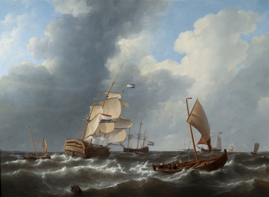 Sailing ships on a rough sea - Johannes Christiaan Schotel