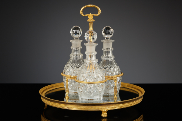 French Empire Surtout with Three Crystal Decanters