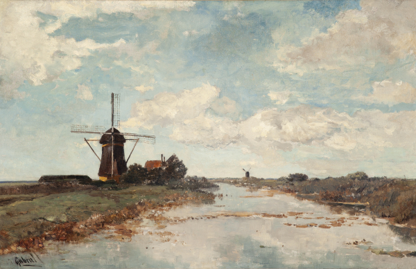 View on the Proosdijer windmill on the river Winkel near Abcoude - Paul Joseph Constantin (Constant) Gabriël