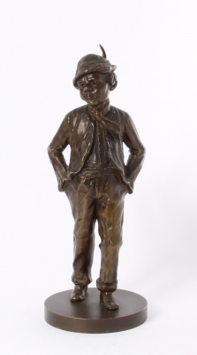 'walking peasant', lost wax patinated bronze sculpture, circa 1900.