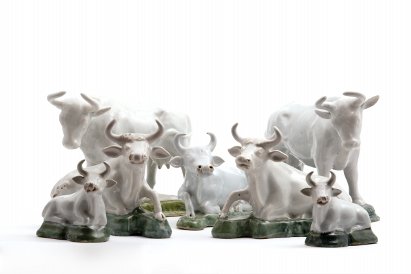 A group of Cows in White Dutch Delftware