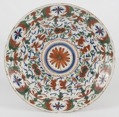 A Charger in Polychrome Delftware