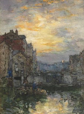Sluis te Amsterdam bij zonsondergang 1903 - Johan Hendrik van Mastenbroek