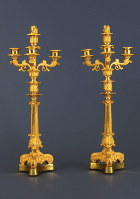 A pair of four-light restauration candelabra, around 1840