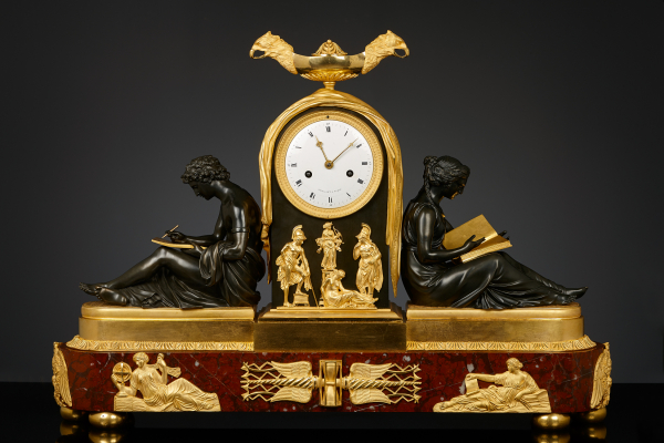 French Empire Mantel Clock, l'étude et le philosophie