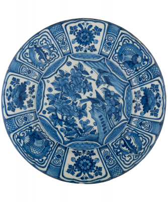 A Blue and White Dutch Delft ‘Kraak’-Style Large Dish