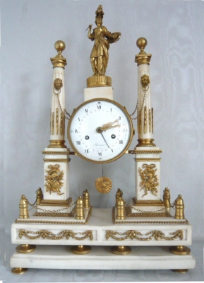 A very fine Louis XVI portico  clock with Pallas Athena, gilt bronze and white marble, Herman à Paris. France ca. 1780.