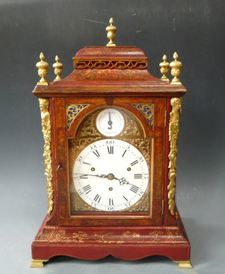 Eardley Norton quarter chiming table clock, original Chinese lacquer painting, circa 1770..