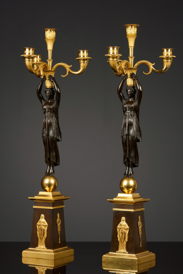 Pair of French Empire four-light candelabra