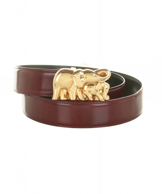 Cartier Burgundy / Black Leather 'Elephant' Belt - Cartier