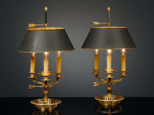 Pair of French Empire Bouillotte lamps