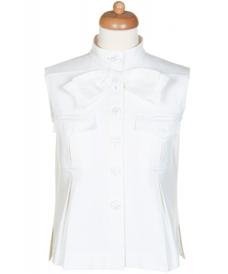 Chanel White GrosGrain Vest Sleeveless Top with Bow - Chanel