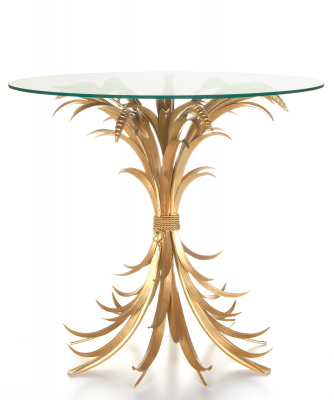 Small Sheaf of Wheat Gilt Round Glass and Brass Side Table