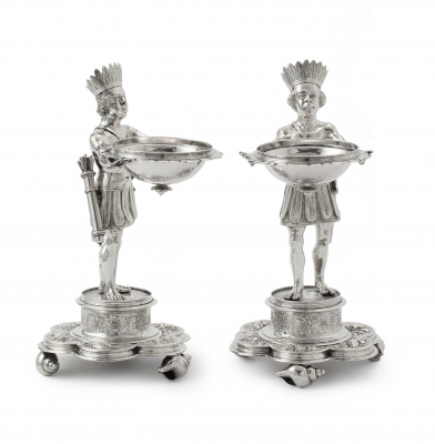 Pair of silver salt or sugar containers in the shape of “Moors” Adriaen Nicolaesz de Grebber, Delft, 1640
