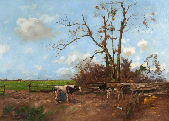 Milking time in a summer landscape - Willem de Zwart