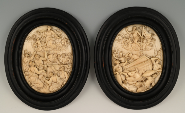 A pair of ivory reliefs