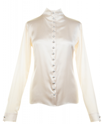 Chanel Off-White Silk Blouse Pearl Buttons - Chanel