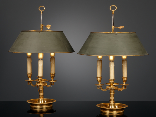 Pair of French Restauration Bouillotte lamps
