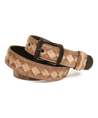 Bottega Veneta Brown Leather Intrecciato Weave Snake Belt - Bottega Veneta