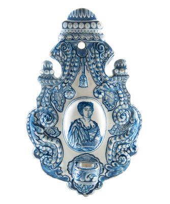 A Blue and White Dutch Delft Earthenware Sconce Decorated with a Figure - Lady