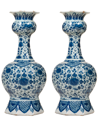 A Pair of Blue - White Octagonal Double-Gourd-Shaped Vases in Dutch Delftware