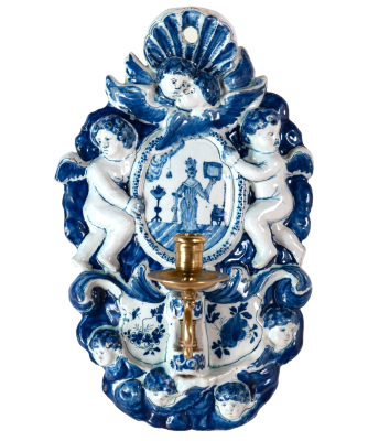 An Unusual Blue and White Dutch Delft Wall Sconce