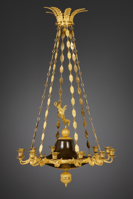 French Empire twelve-light discus chandelier