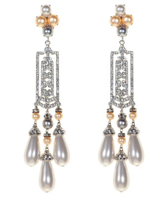 Carlo Zini Milano Oversized Pearl and Swarovski crystals Jeweled Dangle Clip Earrings - Carlo Zini