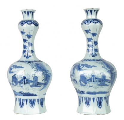 A Pair Blue and White Dutch Delft 'Knobbelvases'