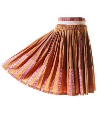 SS 2003 Dries Van Noten Runway Terra/Pink Embroidered Cotton Pleated Skirt - Dries van Noten