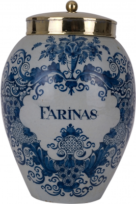 A Blue and White Dutch Delft Tobaccojar 'Farinas'