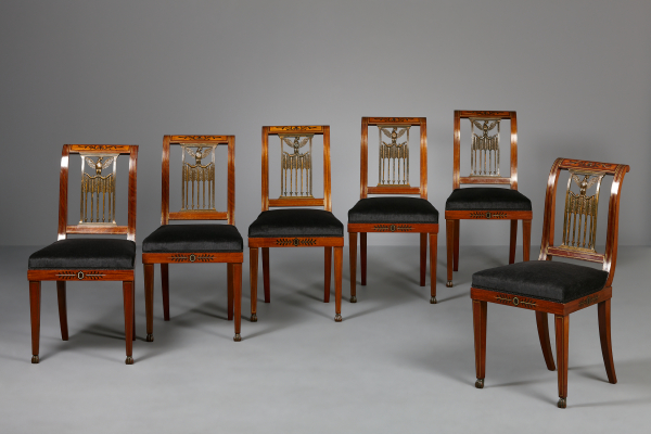Serie van zes Franse Empire stoelen