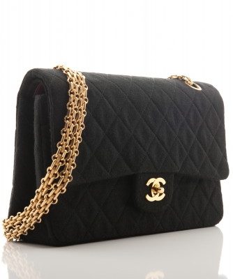 Chanel Double Flap Bag in Black Quilted Jersey - Chanel
