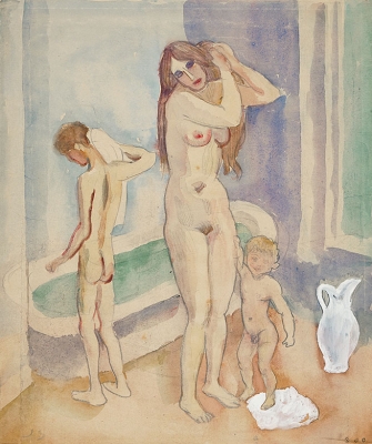 Mother with two kids in bathroom - Jan Sluijters