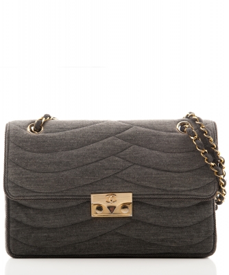Chanel Grey Jersey Quilted Flap Bag - Chanel