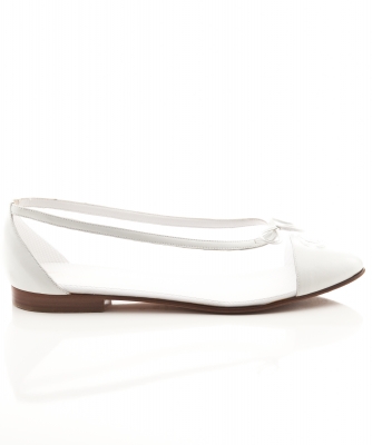 Chanel Bow CC White Mesh Canvas/Leather Cap Toe Flats - Chanel