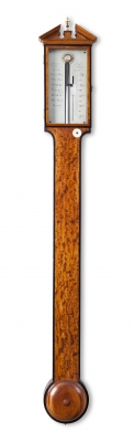 An English satinwood stick barometer, James Long Royal Exchange, circa 1780