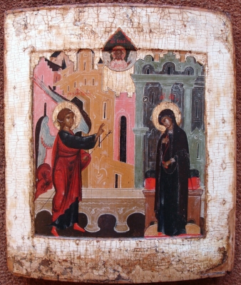 Annunciatie Russisch houten ikoon, ikonen uit Rusland, iconen