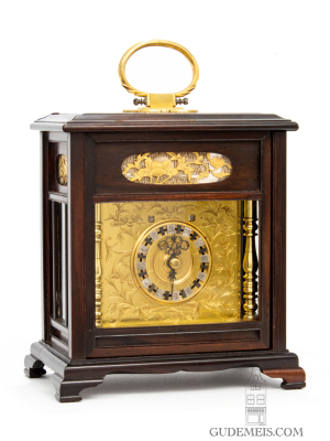 A Japanese table clock with strike and calendar, Makura-Dokei, circa 1840.